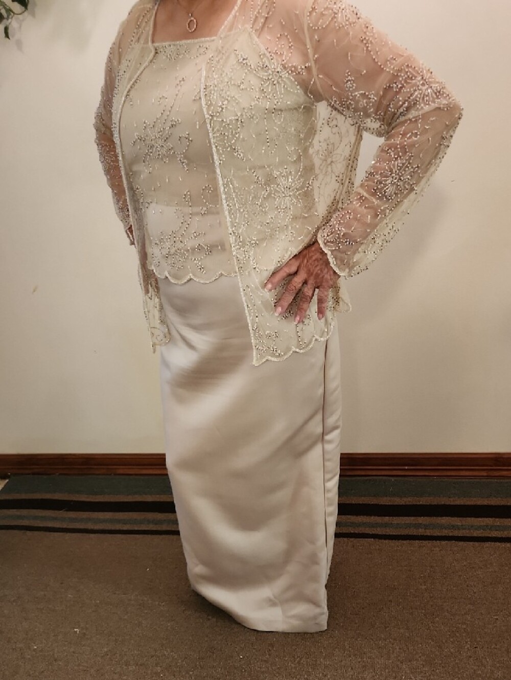 Stenay Beaded Sheer Overlay Maxi Dress in Ivory Cream